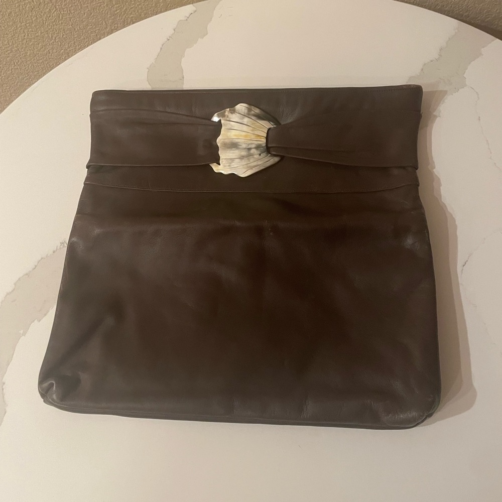 Vintage  70s Brown Leather Jerry Moss Large Clutch Handbag Rare Purse 1970
